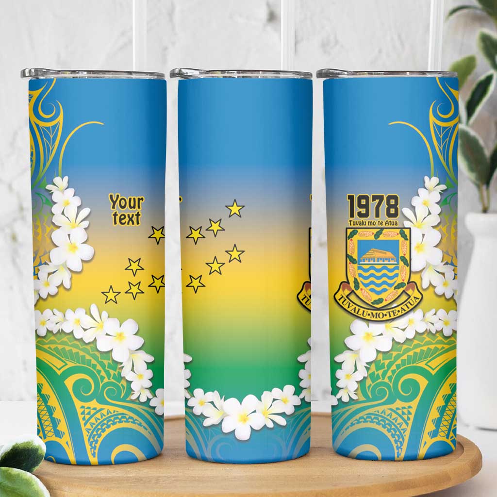 Personalised Tuvalu 1978 Independence Day Skinny Tumbler Polynesian Plumeria Style