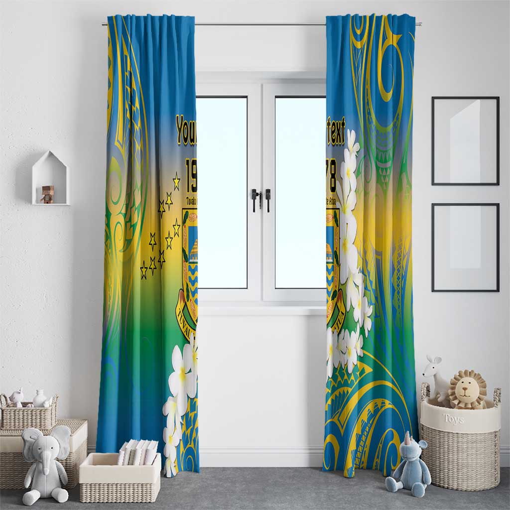 Personalised Tuvalu 1978 Independence Day Window Curtain Polynesian Plumeria Style