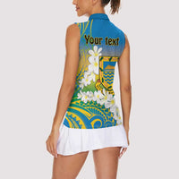 Personalised Tuvalu 1978 Independence Day Women Sleeveless Polo Shirt Polynesian Plumeria Style