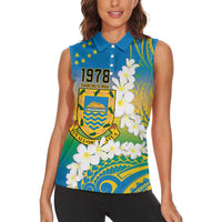 Personalised Tuvalu 1978 Independence Day Women Sleeveless Polo Shirt Polynesian Plumeria Style