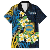 Personalised Tuvalu Beautiful Plumeria Flower Family Matching Off Shoulder Short Dress and Hawaiian Shirt LT9 Dad's Shirt - Short Sleeve Black - Polynesian Pride