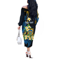 Personalised Tuvalu Beautiful Plumeria Flower Off The Shoulder Long Sleeve Dress LT9 - Polynesian Pride