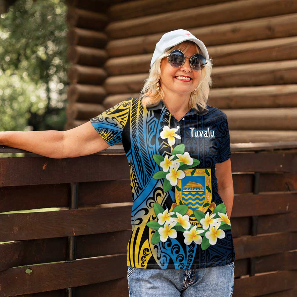 Personalised Tuvalu Beautiful Plumeria Flower Women Polo Shirt