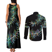 New Zealand Couples Matching Tank Maxi Dress and Long Sleeve Button Shirt Aotearoa Silver Fern Mixed Papua Shell Green Vibe LT9 - Polynesian Pride
