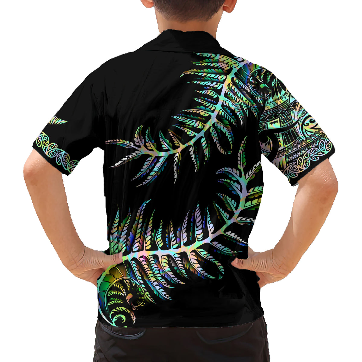 New Zealand Family Matching Short Sleeve Bodycon Dress and Hawaiian Shirt Aotearoa Silver Fern Mixed Papua Shell Green Vibe LT9 - Polynesian Pride