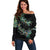 New Zealand Off Shoulder Sweater Aotearoa Silver Fern Mixed Papua Shell Green Vibe LT9 Women Green - Polynesian Pride