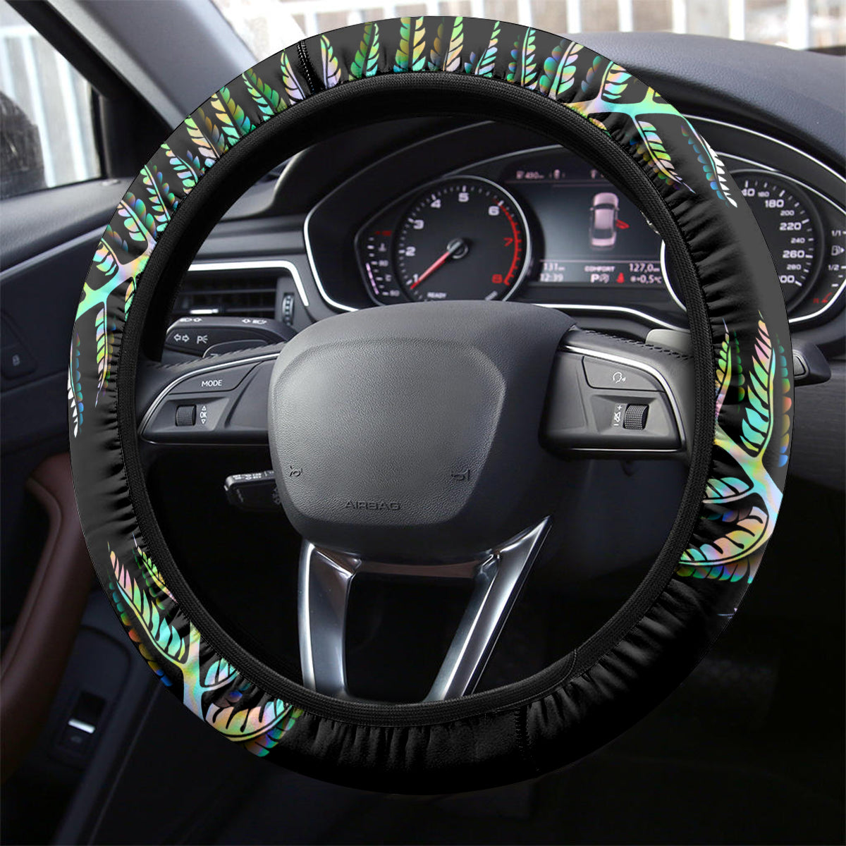 New Zealand Steering Wheel Cover Aotearoa Silver Fern Mixed Papua Shell Green Vibe