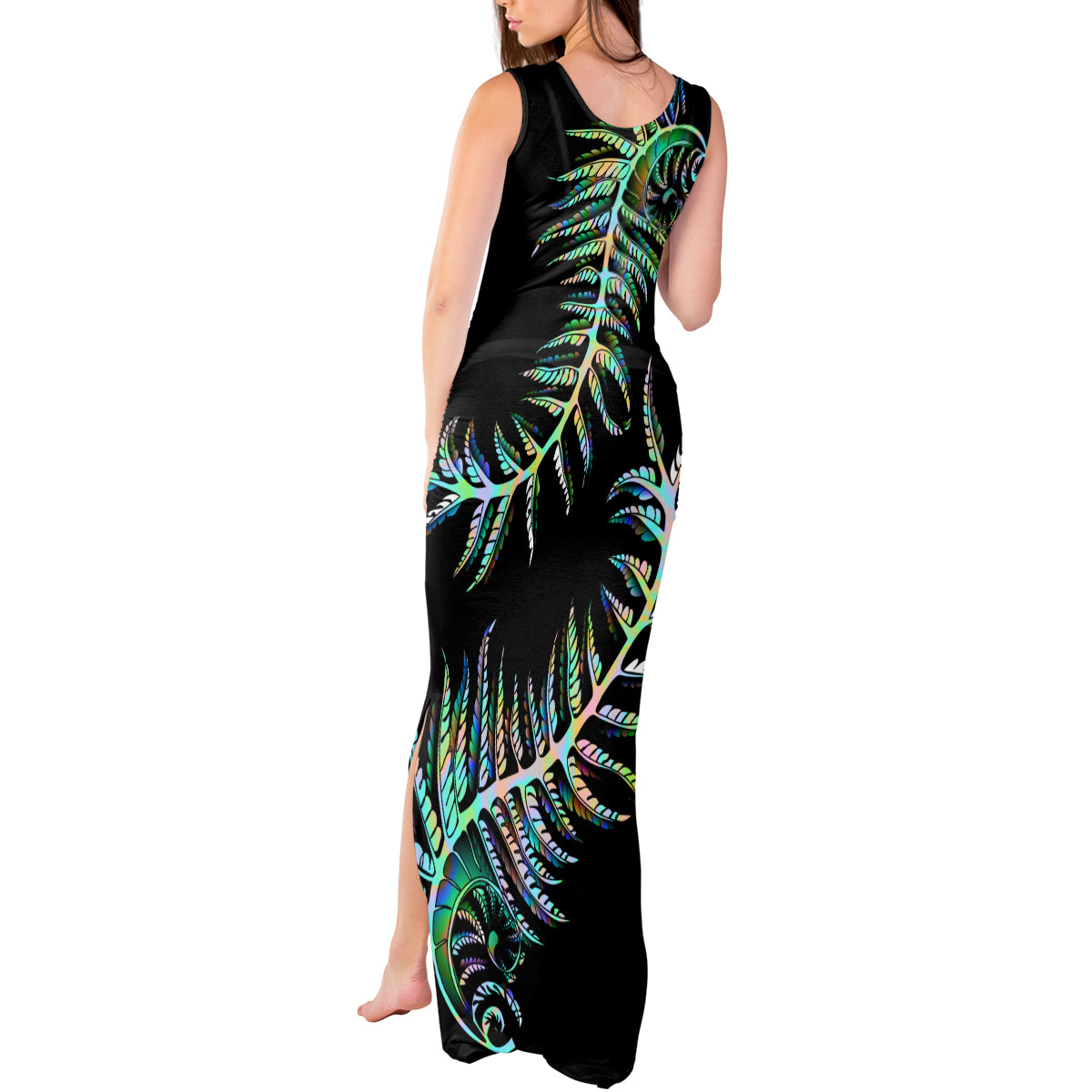 New Zealand Tank Maxi Dress Aotearoa Silver Fern Mixed Papua Shell Green Vibe LT9 - Polynesian Pride