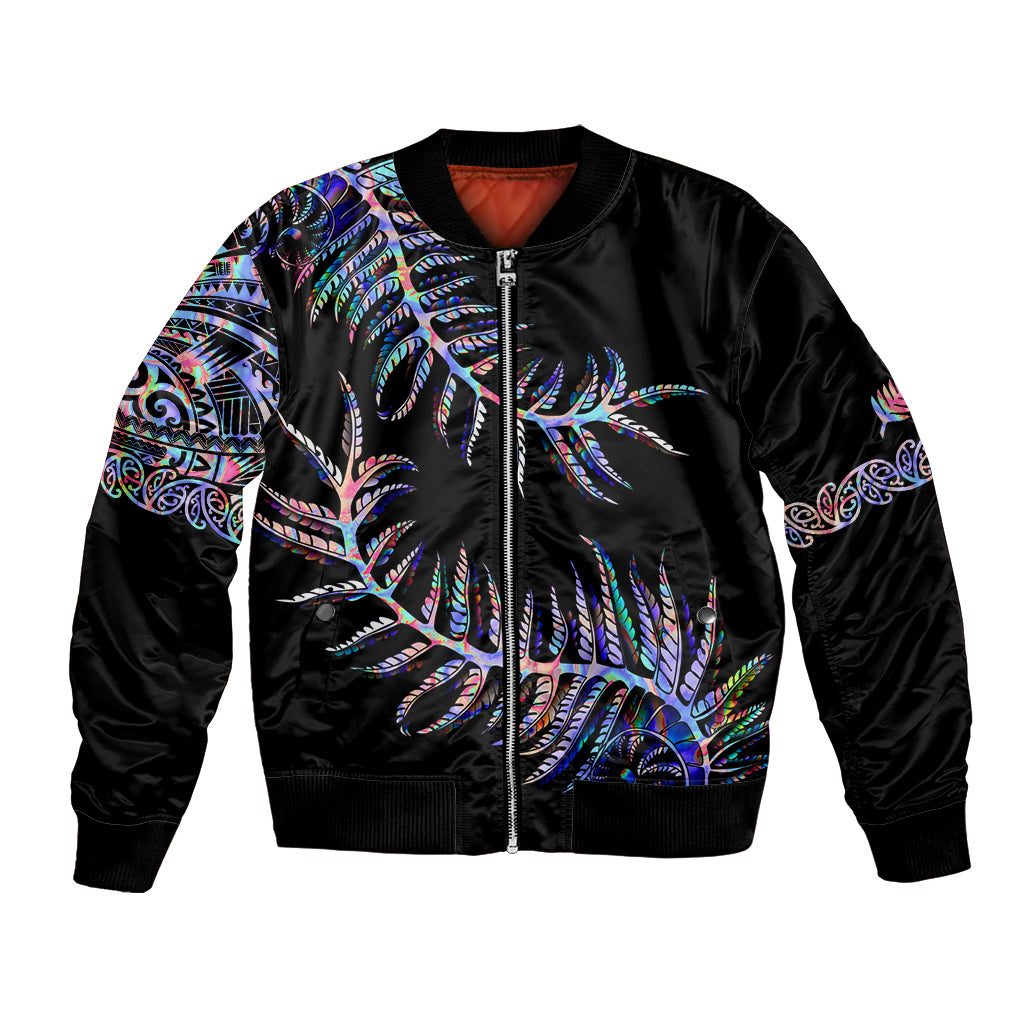 New Zealand Bomber Jacket Aotearoa Silver Fern Mixed Papua Shell Purple Vibe LT9 Unisex Purple - Polynesian Pride