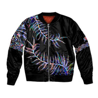 New Zealand Bomber Jacket Aotearoa Silver Fern Mixed Papua Shell Purple Vibe LT9 Unisex Purple - Polynesian Pride