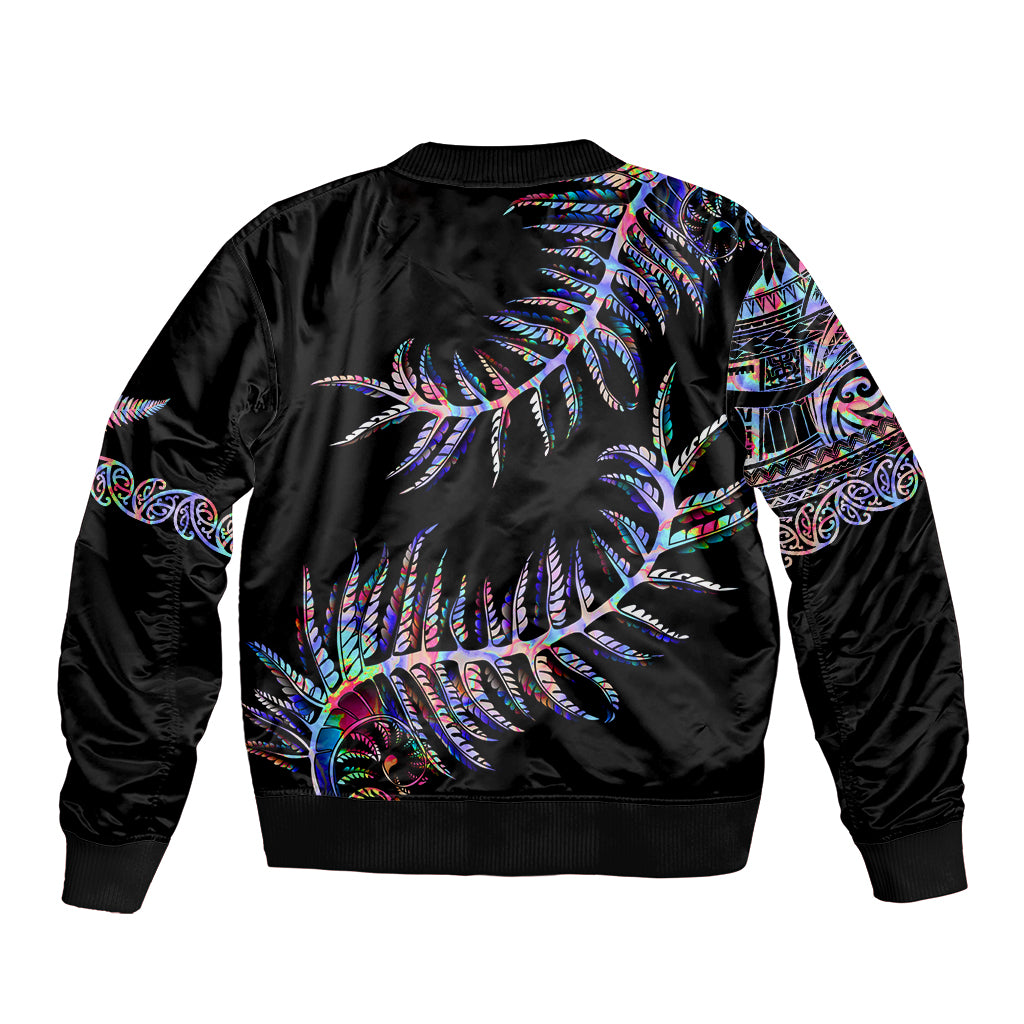 New Zealand Bomber Jacket Aotearoa Silver Fern Mixed Papua Shell Purple Vibe LT9 - Polynesian Pride