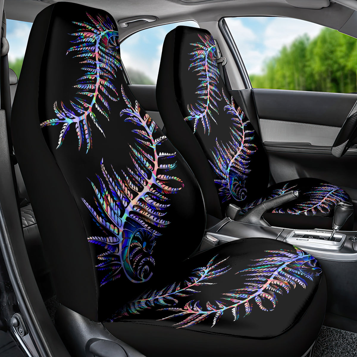 New Zealand Car Seat Cover Aotearoa Silver Fern Mixed Papua Shell Purple Vibe LT9 - Polynesian Pride