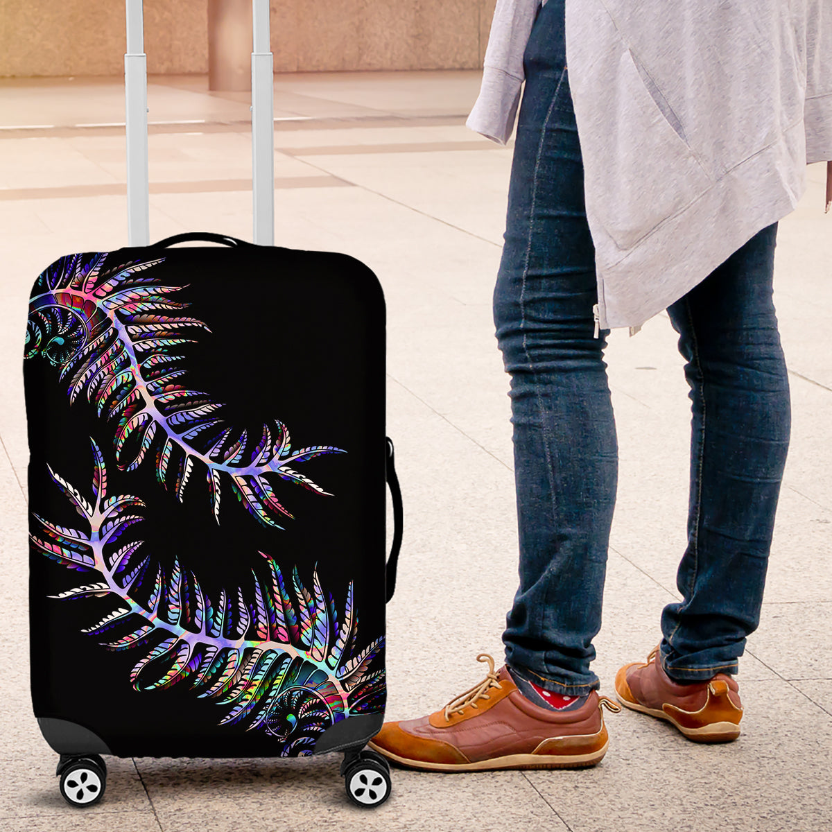 New Zealand Luggage Cover Aotearoa Silver Fern Mixed Papua Shell Purple Vibe LT9 Purple - Polynesian Pride