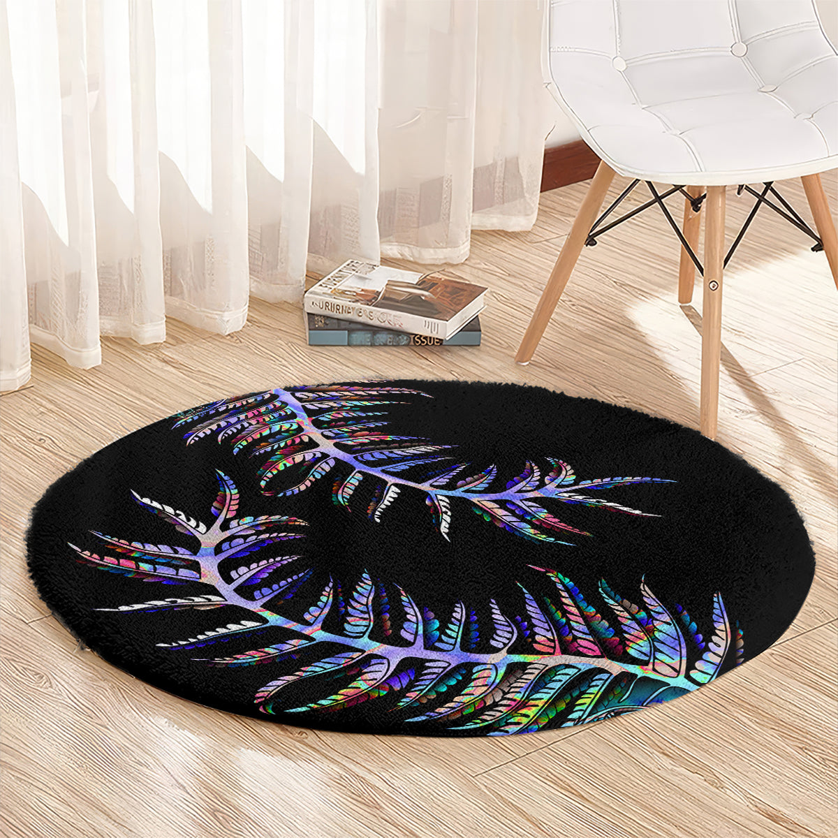 New Zealand Round Carpet Aotearoa Silver Fern Mixed Papua Shell Purple Vibe LT9 - Polynesian Pride
