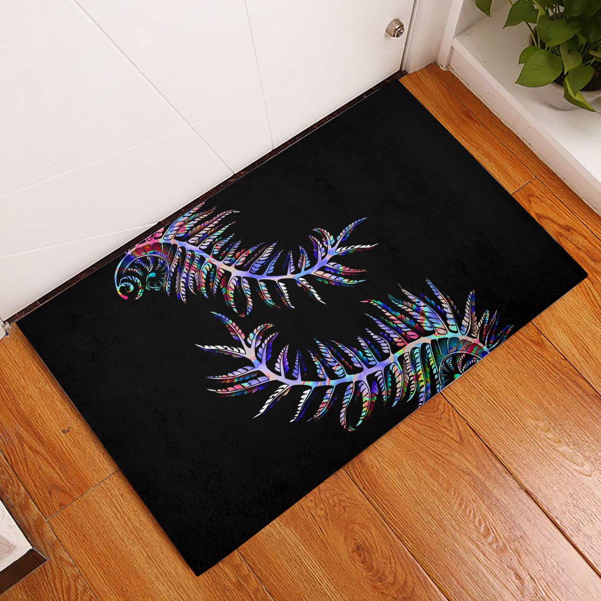 New Zealand Rubber Doormat Aotearoa Silver Fern Mixed Papua Shell Purple Vibe LT9 Purple - Polynesian Pride