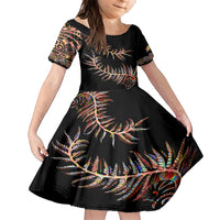 New Zealand Family Matching Short Sleeve Bodycon Dress and Hawaiian Shirt Aotearoa Silver Fern Mixed Papua Shell Red Vibe LT9 Daughter's Dress Red - Polynesian Pride