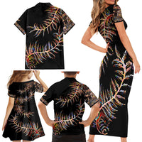 New Zealand Family Matching Short Sleeve Bodycon Dress and Hawaiian Shirt Aotearoa Silver Fern Mixed Papua Shell Red Vibe LT9 - Polynesian Pride