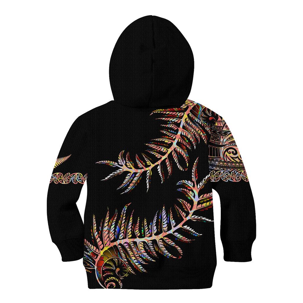 New Zealand Kid Hoodie Aotearoa Silver Fern Mixed Papua Shell Red Vibe LT9 - Polynesian Pride
