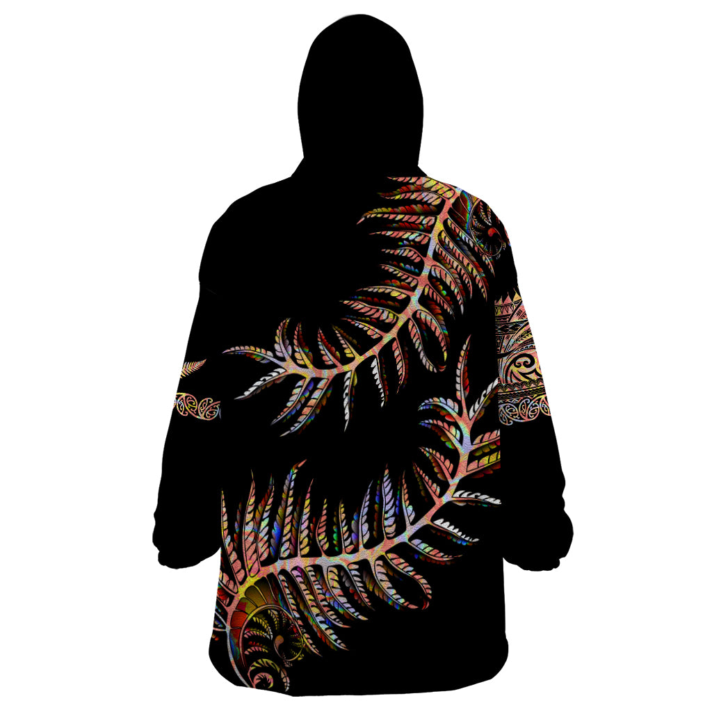 New Zealand Wearable Blanket Hoodie Aotearoa Silver Fern Mixed Papua Shell Red Vibe LT9 - Polynesian Pride