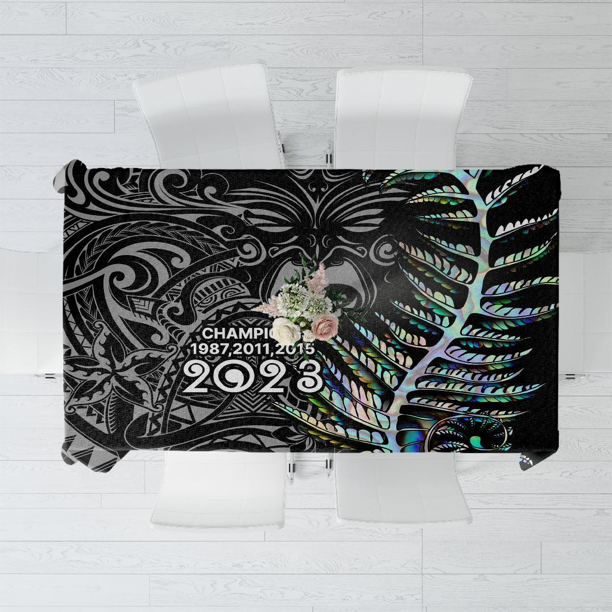 New Zealand Rugby Tablecloth NZ Black Fern Champions History With Papua Shell LT9 Black - Polynesian Pride