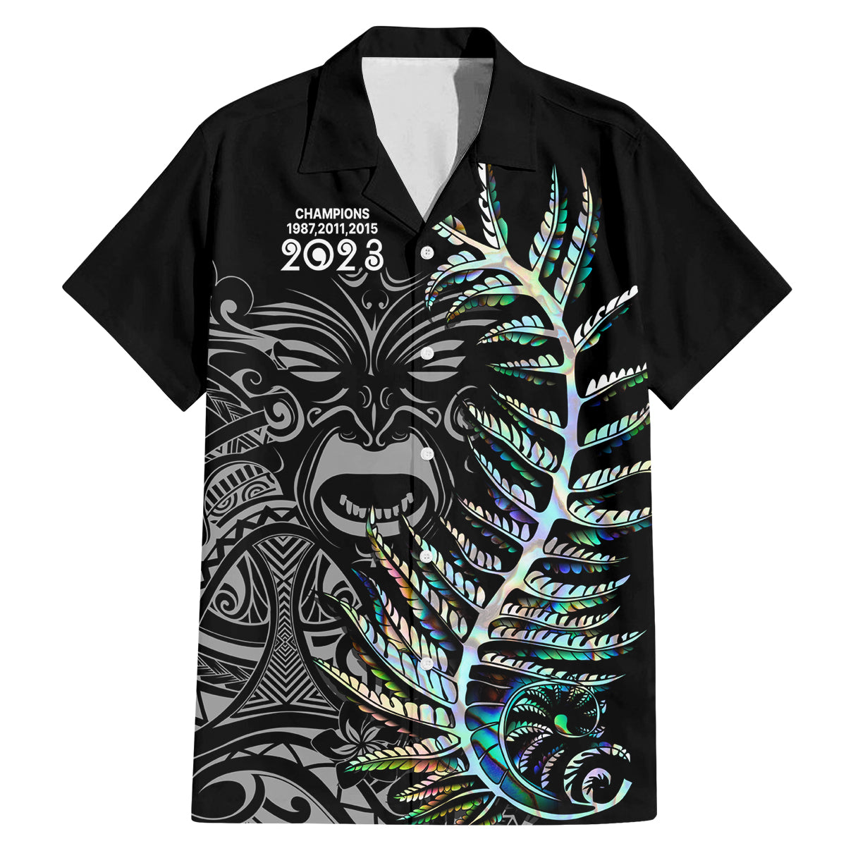 Custom New Zealand Rugby Family Matching Mermaid Dress and Hawaiian Shirt NZ Black Fern Champions History With Papua Shell LT9 Dad's Shirt - Short Sleeve Black - Polynesian Pride