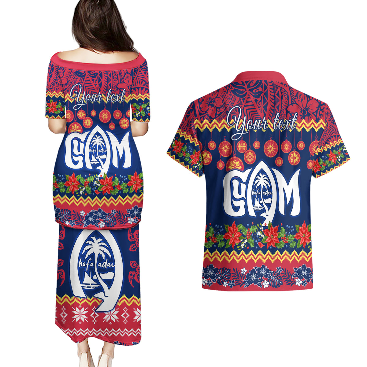 Personalised Guam Christmas Couples Matching Puletasi Dress and Hawaiian Shirt Felis Pusgua Santa Beach Polynesian Pattern LT9 - Polynesian Pride