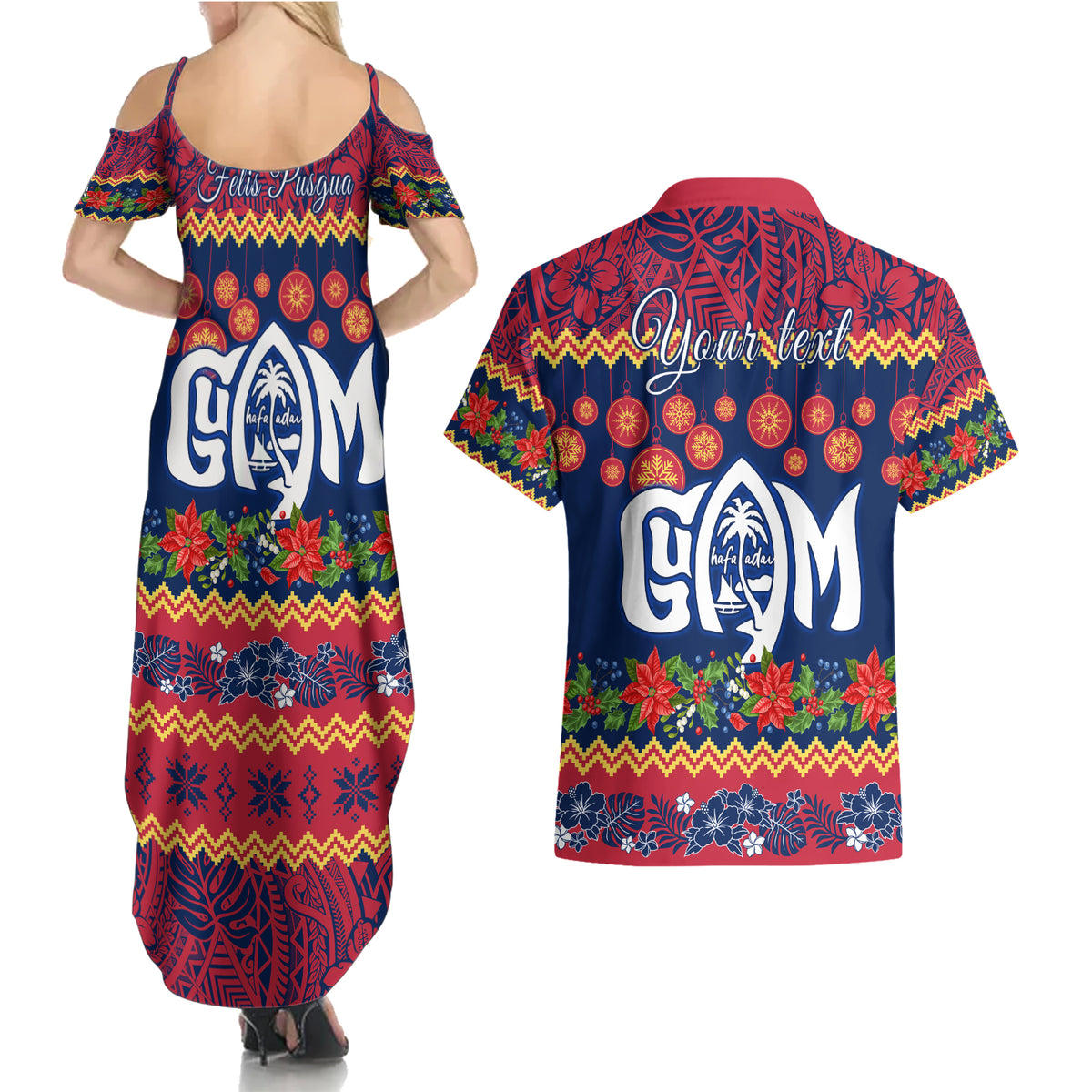 Personalised Guam Christmas Couples Matching Summer Maxi Dress and Hawaiian Shirt Felis Pusgua Santa Beach Polynesian Pattern LT9 - Polynesian Pride