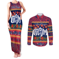 Personalised Guam Christmas Couples Matching Tank Maxi Dress and Long Sleeve Button Shirt Felis Pusgua Santa Beach Polynesian Pattern LT9 Blue - Polynesian Pride