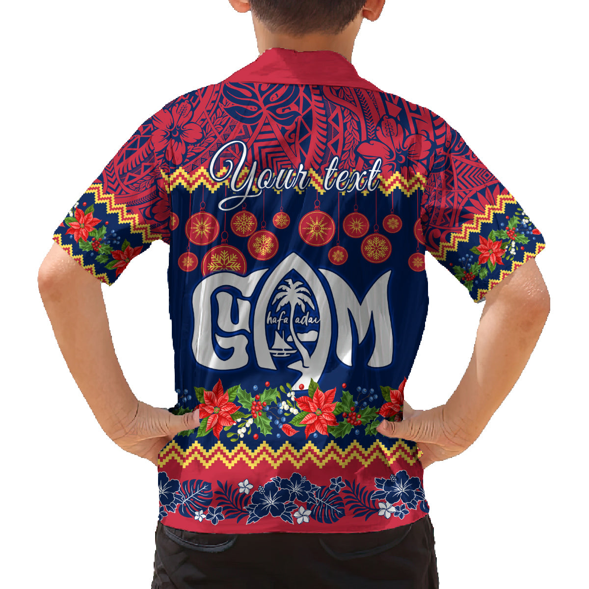 Personalised Guam Christmas Family Matching Off Shoulder Long Sleeve Dress and Hawaiian Shirt Felis Pusgua Santa Beach Polynesian Pattern LT9 - Polynesian Pride