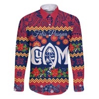 Personalised Guam Christmas Family Matching Off Shoulder Maxi Dress and Hawaiian Shirt Felis Pusgua Santa Beach Polynesian Pattern LT9 Dad's Shirt - Long Sleeve Blue - Polynesian Pride