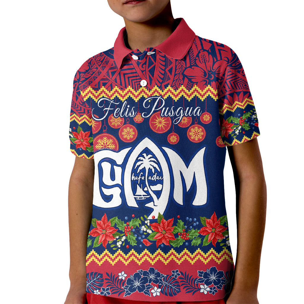 Personalised Guam Christmas Kid Polo Shirt Felis Pusgua Santa Beach Polynesian Pattern LT9 Kid Blue - Polynesian Pride