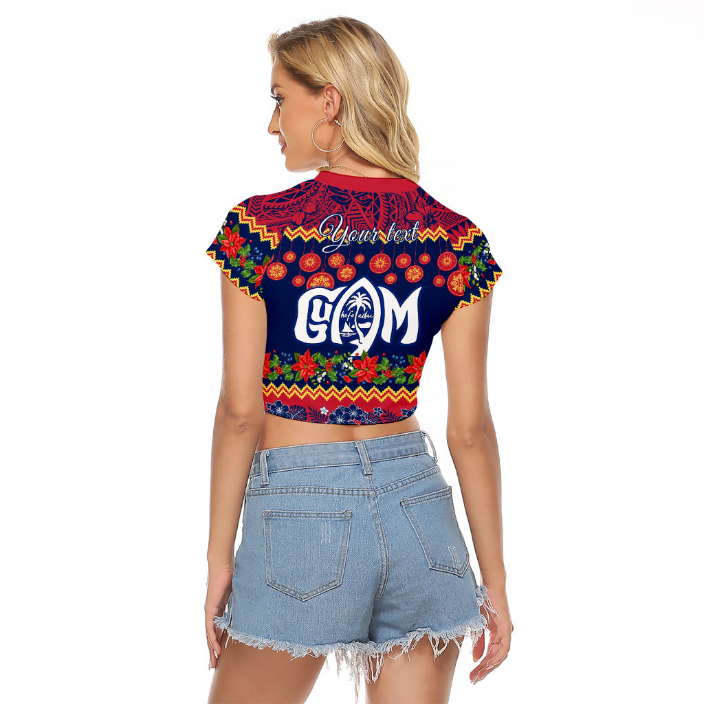 Personalised Guam Christmas Raglan Cropped T Shirt Felis Pusgua Santa Beach Polynesian Pattern LT9 - Polynesian Pride