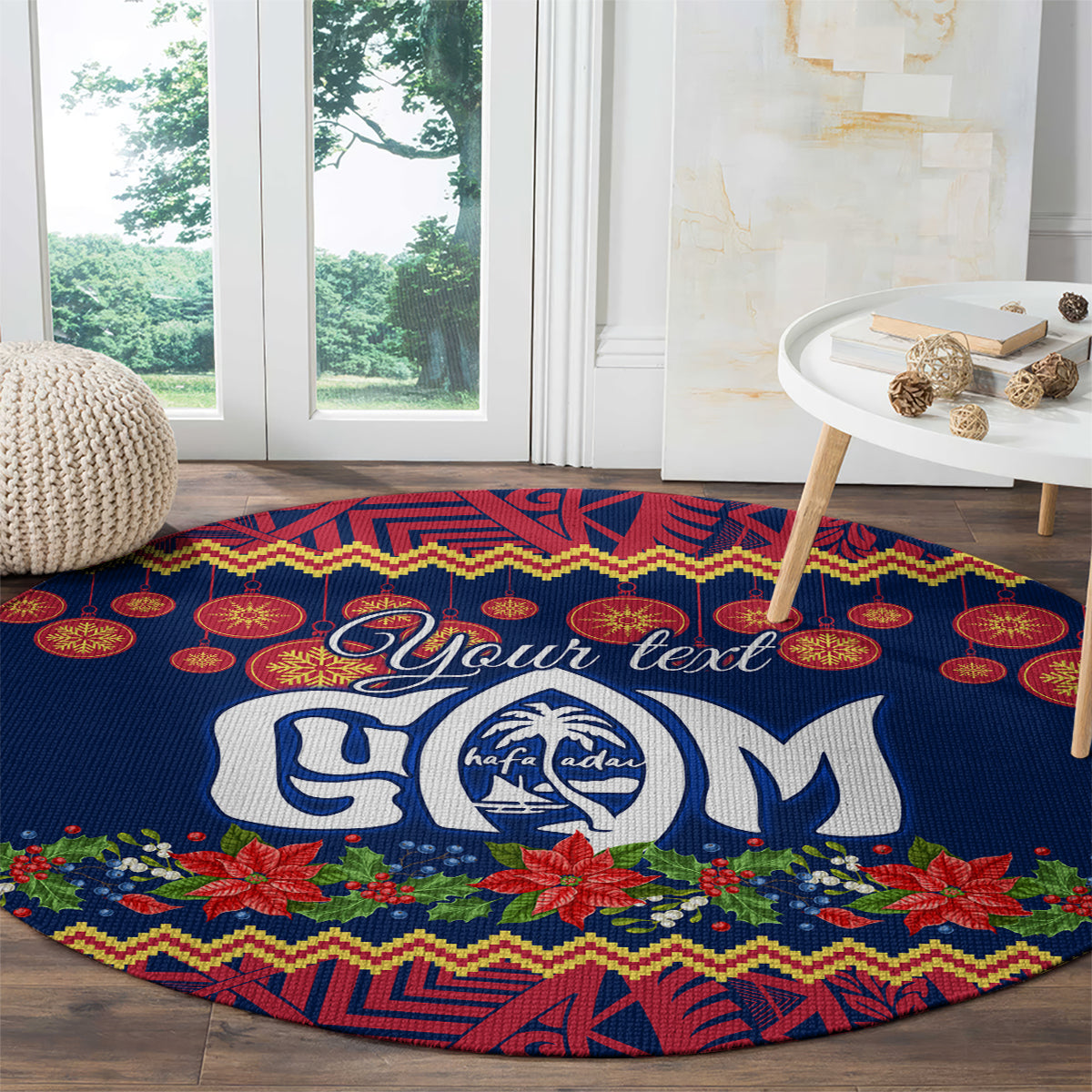 Personalised Guam Christmas Round Carpet Felis Pusgua Santa Beach Polynesian Pattern LT9 - Polynesian Pride