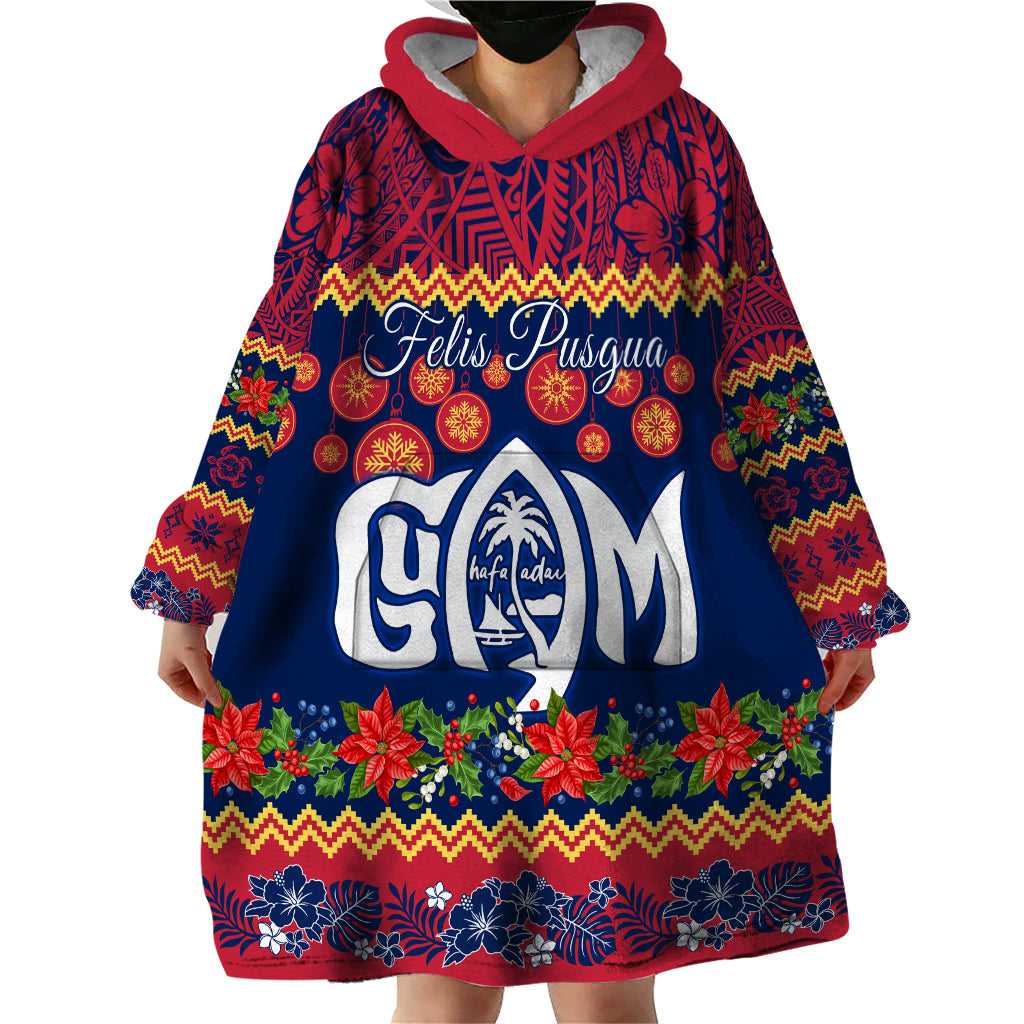 Personalised Guam Christmas Wearable Blanket Hoodie Felis Pusgua Santa Beach Polynesian Pattern LT9 - Polynesian Pride