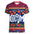 Personalised Guam Christmas Women V Neck T Shirt Felis Pusgua Santa Beach Polynesian Pattern LT9 Female Blue - Polynesian Pride