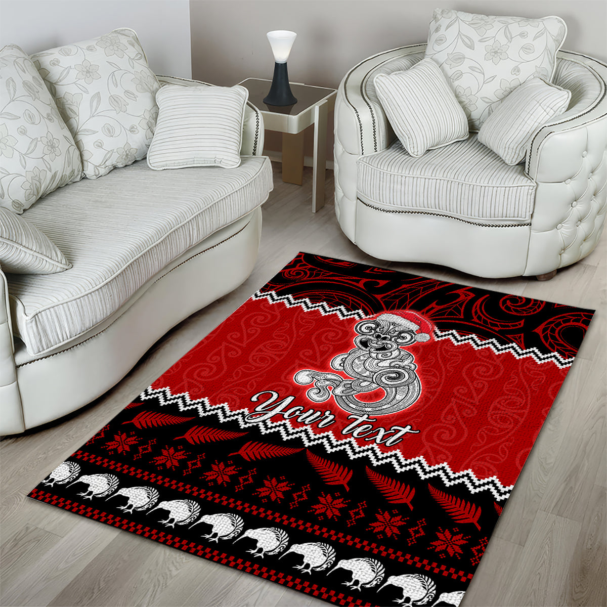 Personalised New Zealand Christmas Area Rug Maori Tiki Meri Kirihimete LT9 - Polynesian Pride