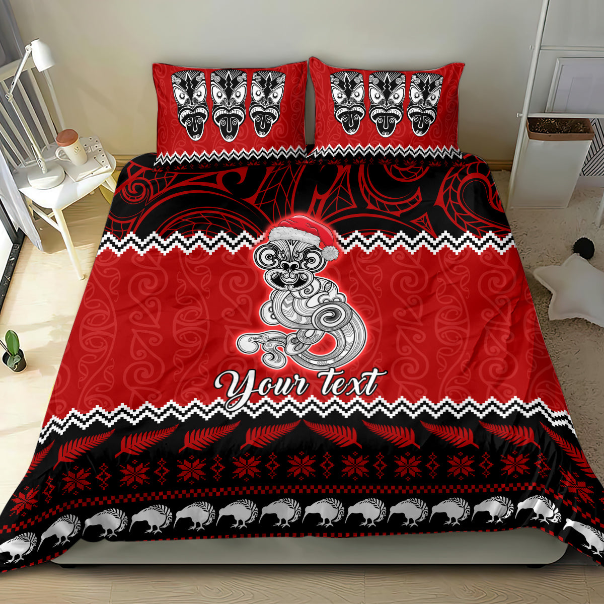 Personalised New Zealand Christmas Bedding Set Maori Tiki Meri Kirihimete LT9 - Polynesian Pride