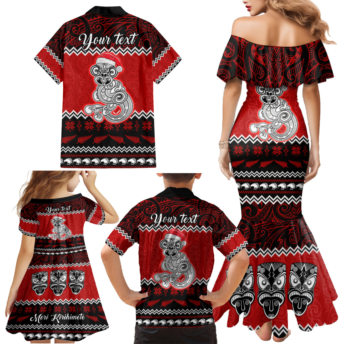 Personalised New Zealand Christmas Family Matching Mermaid Dress and Hawaiian Shirt Maori Tiki Meri Kirihimete LT9 - Polynesian Pride