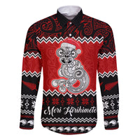 Personalised New Zealand Christmas Family Matching Tank Maxi Dress and Hawaiian Shirt Maori Tiki Meri Kirihimete LT9 Dad's Shirt - Long Sleeve Red - Polynesian Pride