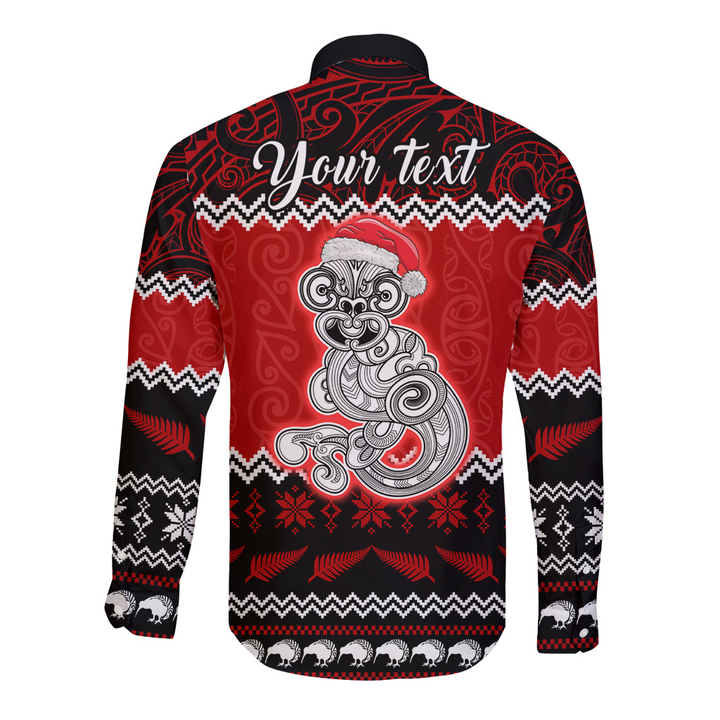 Personalised New Zealand Christmas Long Sleeve Button Shirt Maori Tiki Meri Kirihimete LT9 - Polynesian Pride