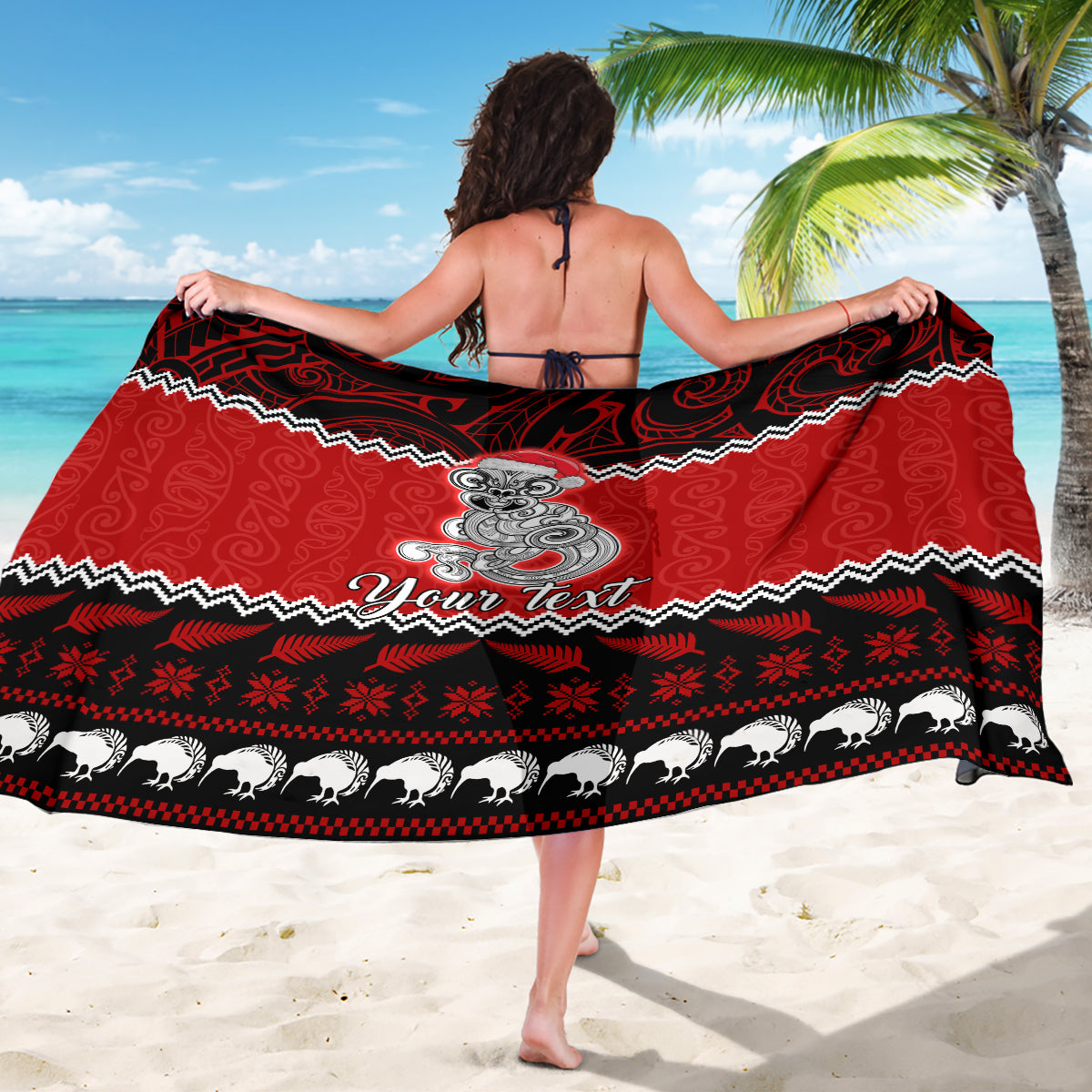 Personalised New Zealand Christmas Sarong Maori Tiki Meri Kirihimete LT9 - Polynesian Pride