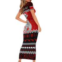 Personalised New Zealand Christmas Short Sleeve Bodycon Dress Maori Tiki Meri Kirihimete LT9 - Polynesian Pride