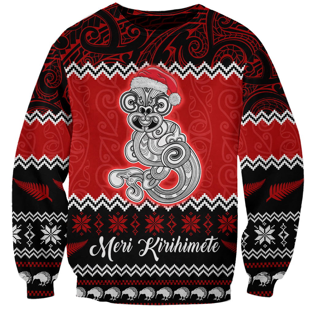 Personalised New Zealand Christmas Sweatshirt Maori Tiki Meri Kirihimete LT9 Unisex Red - Polynesian Pride