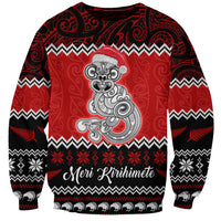 Personalised New Zealand Christmas Sweatshirt Maori Tiki Meri Kirihimete LT9 Unisex Red - Polynesian Pride