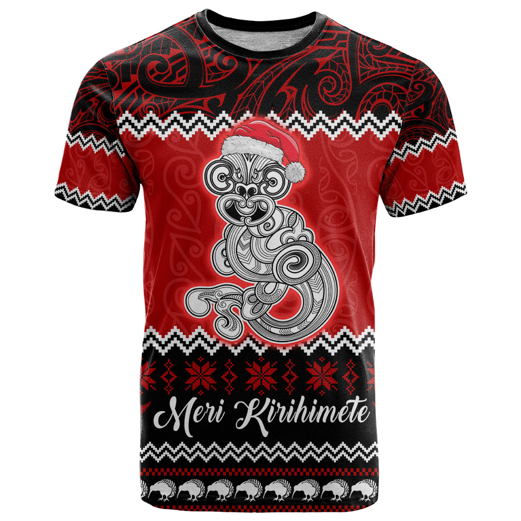 Personalised New Zealand Christmas T Shirt Maori Tiki Meri Kirihimete LT9 Red - Polynesian Pride