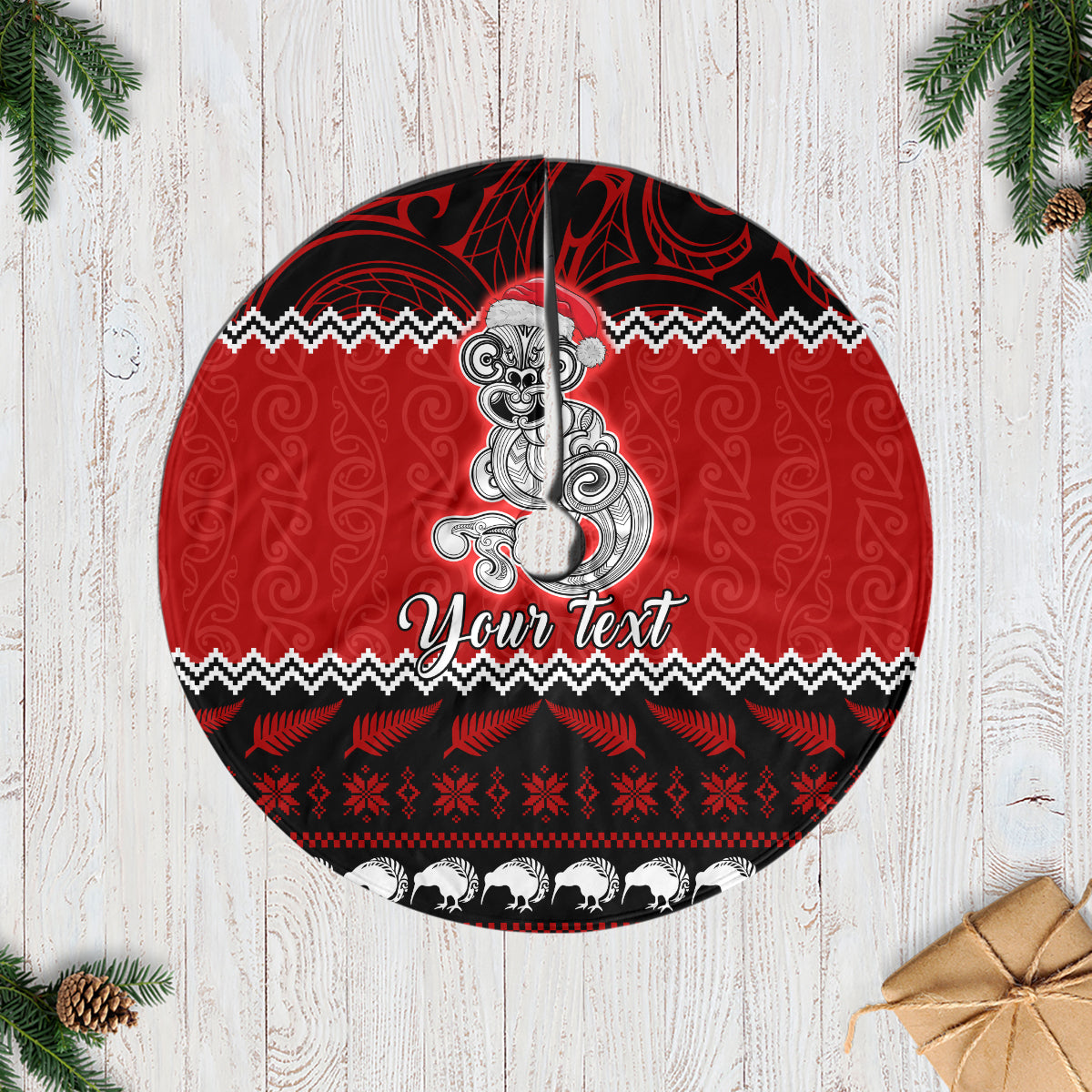 Personalised New Zealand Christmas Tree Skirt Maori Tiki Meri Kirihimete LT9 Casual Tree Skirts Red - Polynesian Pride
