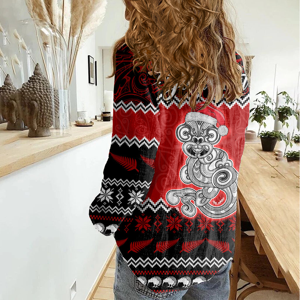 Personalised New Zealand Christmas Women Casual Shirt Maori Tiki Meri Kirihimete LT9 - Polynesian Pride