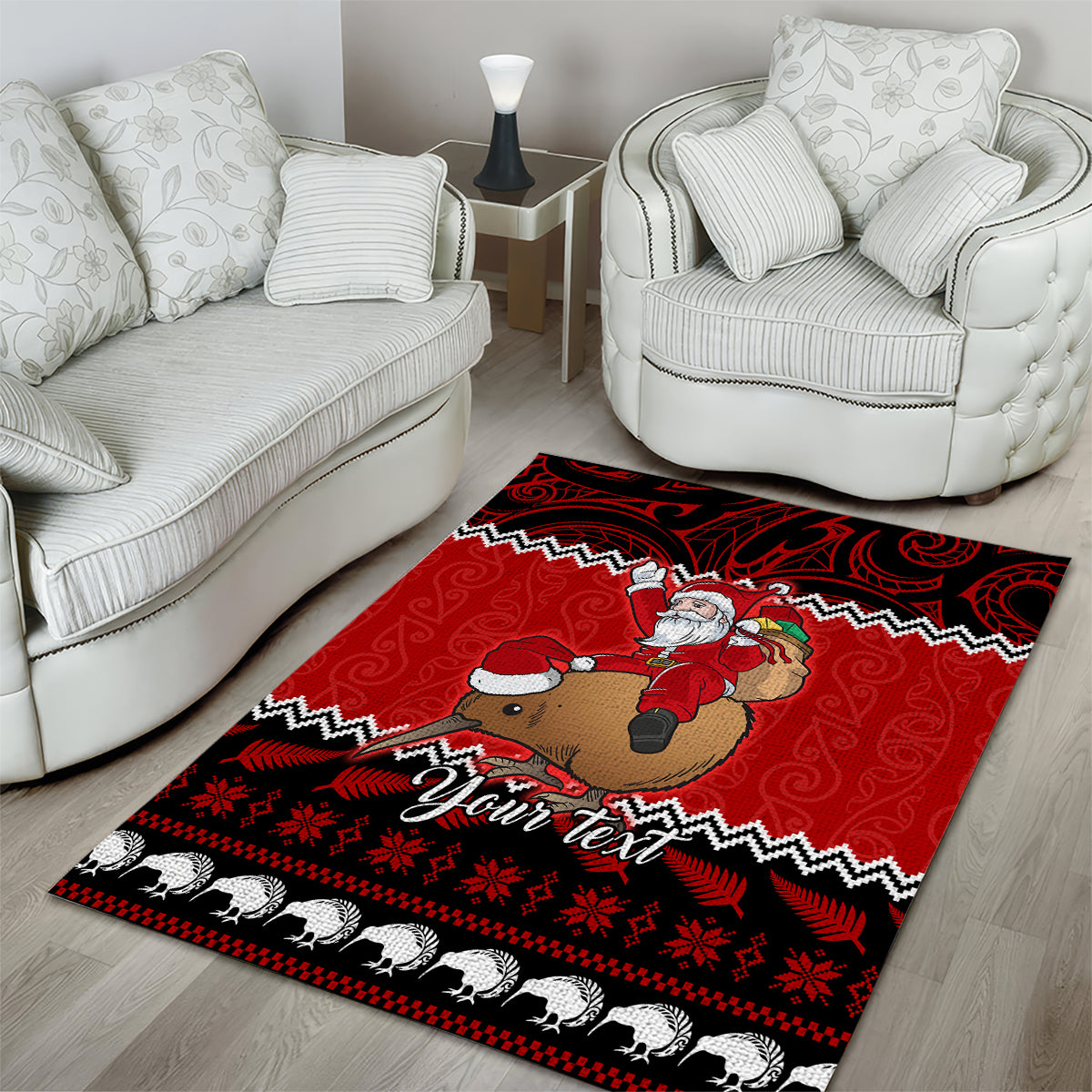 Personalised New Zealand Christmas Area Rug Kiwi Santa Claus Maori Meri Kirihimete LT9 - Polynesian Pride