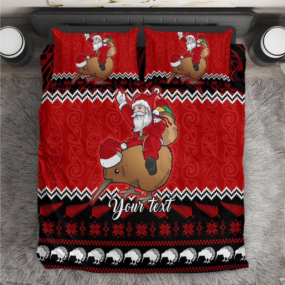 Personalised New Zealand Christmas Bedding Set Kiwi Santa Claus Maori Meri Kirihimete LT9 Red - Polynesian Pride