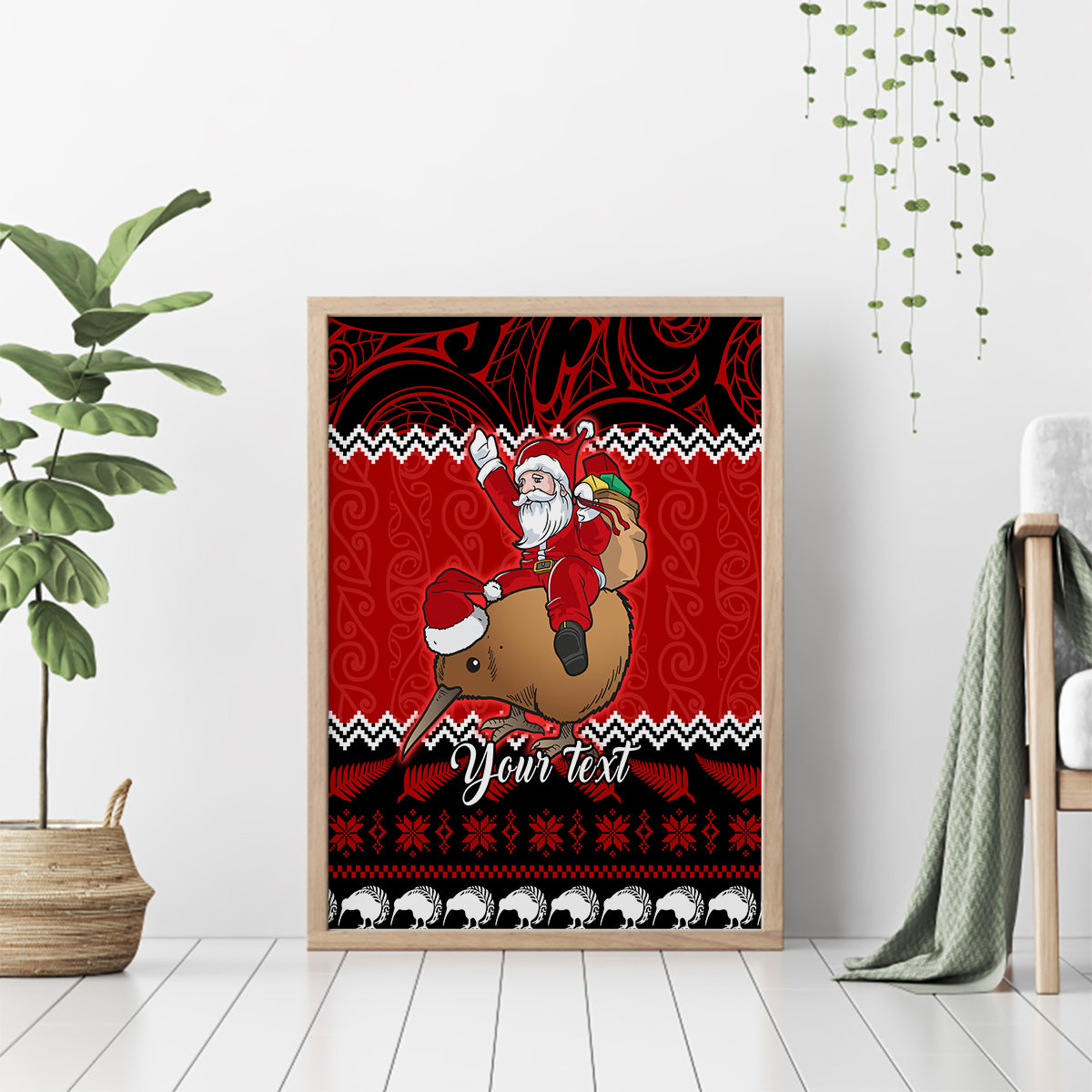 Personalised New Zealand Christmas Canvas Wall Art Kiwi Santa Claus Maori Meri Kirihimete LT9 - Polynesian Pride